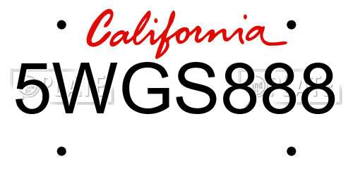 5WGS888 California License Plate