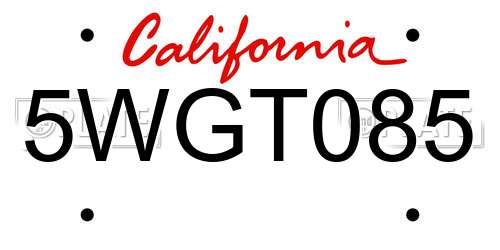 5WGT085 California License Plate
