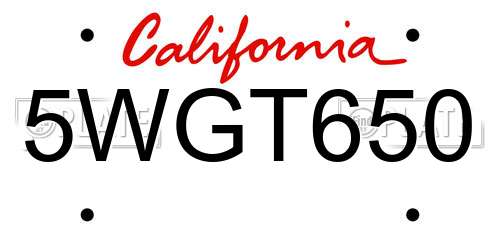 5WGT650 California License Plate
