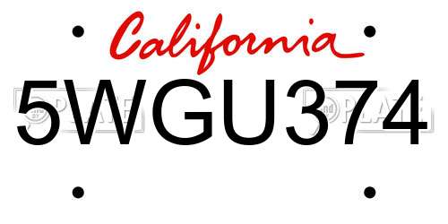 5WGU374 California License Plate