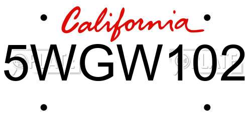 5WGW102 California License Plate