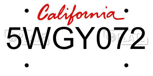 5WGY072 California License Plate