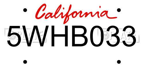 5WHB033 California License Plate
