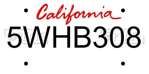 5WHB308 California License Plate