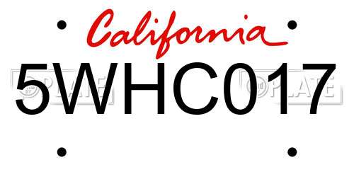 5WHC017 California License Plate
