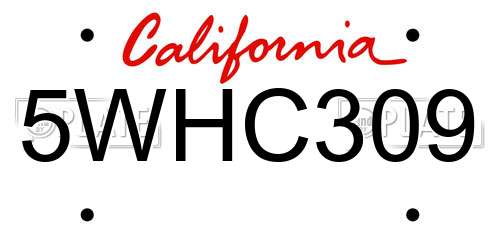 5WHC309 California License Plate