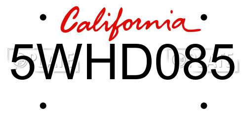 5WHD085 California License Plate