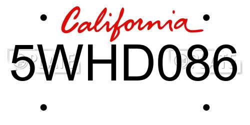 5WHD086 California License Plate