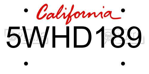 5WHD189 California License Plate