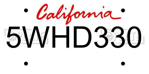 5WHD330 California License Plate