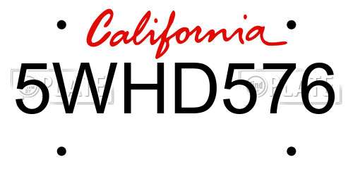 5WHD576 California License Plate