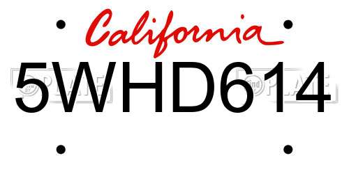 5WHD614 California License Plate