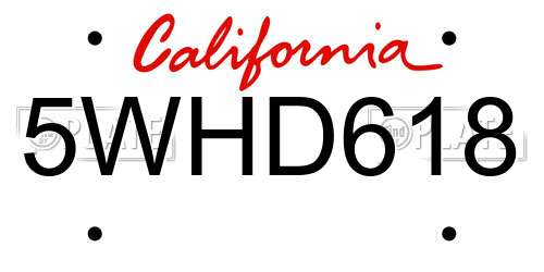 5WHD618 California License Plate