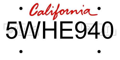 5WHE940 California License Plate