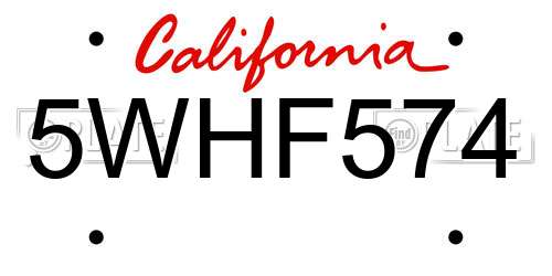 5WHF574 California License Plate