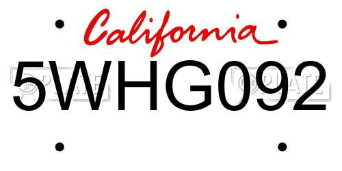 5WHG092 California License Plate