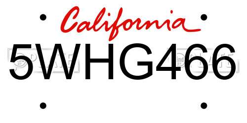 5WHG466 California License Plate