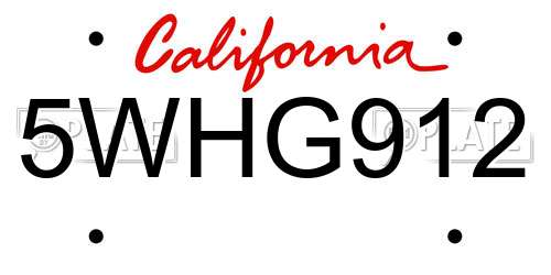 5WHG912 California License Plate