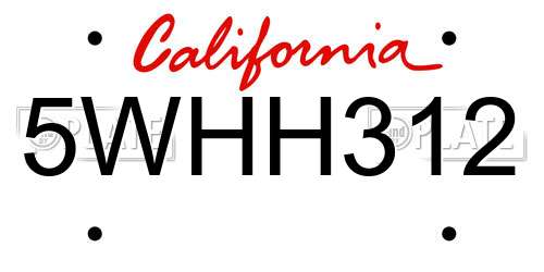 5WHH312 California License Plate
