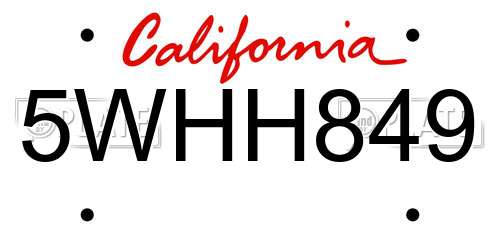 5WHH849 California License Plate