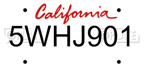 5WHJ901 California License Plate