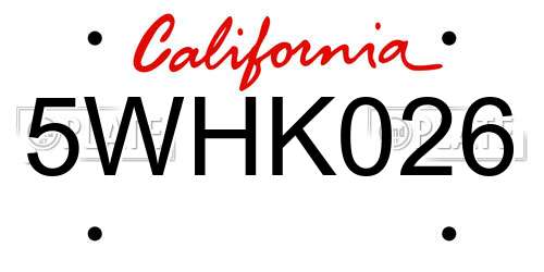 5WHK026 California License Plate