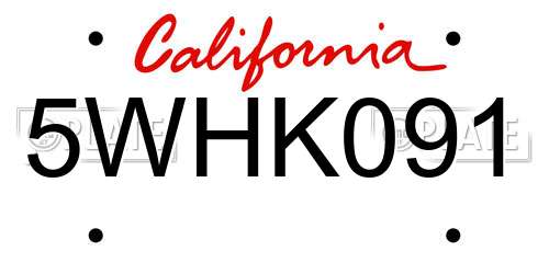 5WHK091 California License Plate