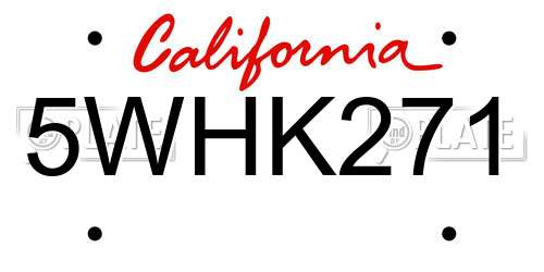 5WHK271 California License Plate