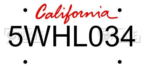 5WHL034 California License Plate