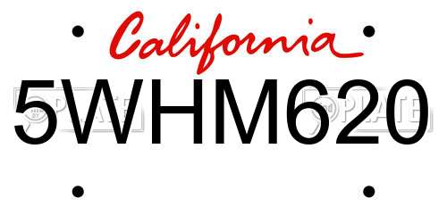 5WHM620 California License Plate