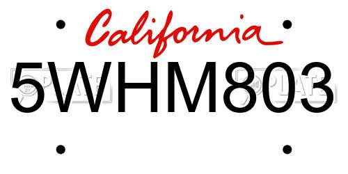 5WHM803 California License Plate