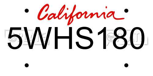 5WHS180 California License Plate