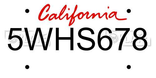 5WHS678 California License Plate