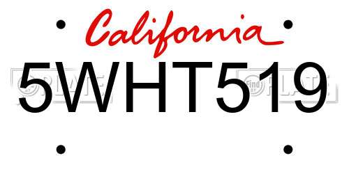 5WHT519 California License Plate