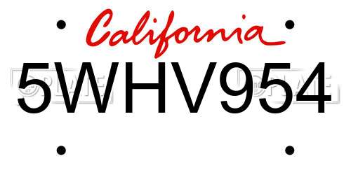 5WHV954 California License Plate