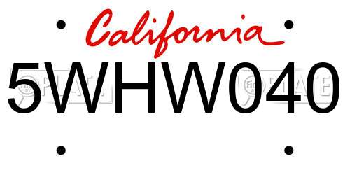 5WHW040 California License Plate