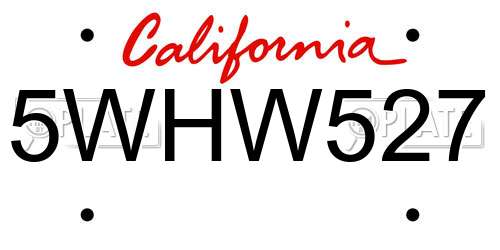 5WHW527 California License Plate
