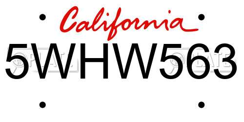 5WHW563 California License Plate