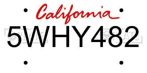 5WHY482 California License Plate