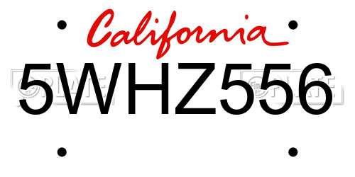 5WHZ556 California License Plate