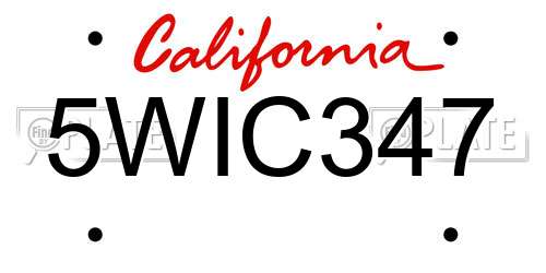 5WIC347 California License Plate