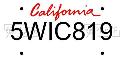 5WIC819 California License Plate