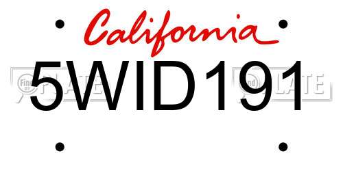 5WID191 California License Plate