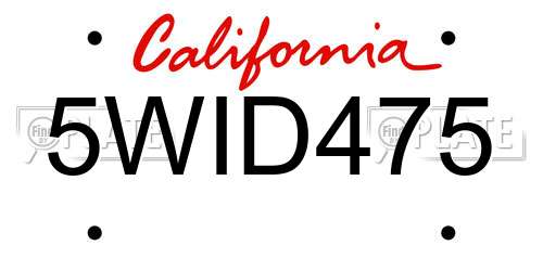 5WID475 California License Plate