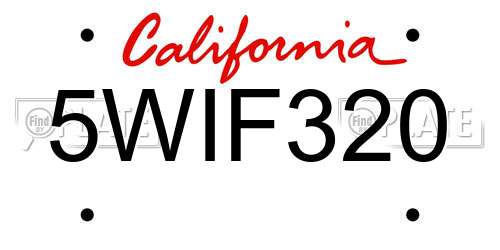5WIF320 California License Plate