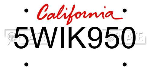 5WIK950 California License Plate