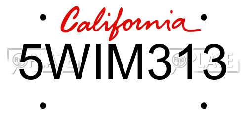 5WIM313 California License Plate