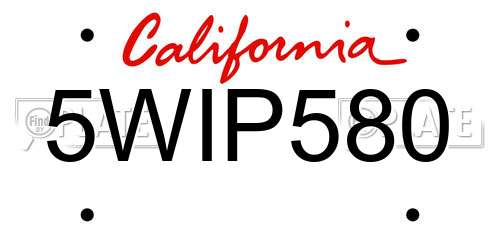 5WIP580 California License Plate