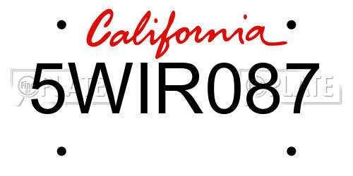 5WIR087 California License Plate