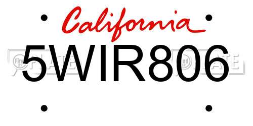 5WIR806 California License Plate